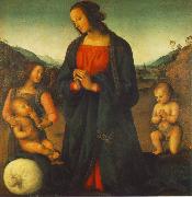 PERUGINO, Pietro Madonna, an Angel and Little St John Adoring the Child (Madonna del sacco) R Spain oil painting artist